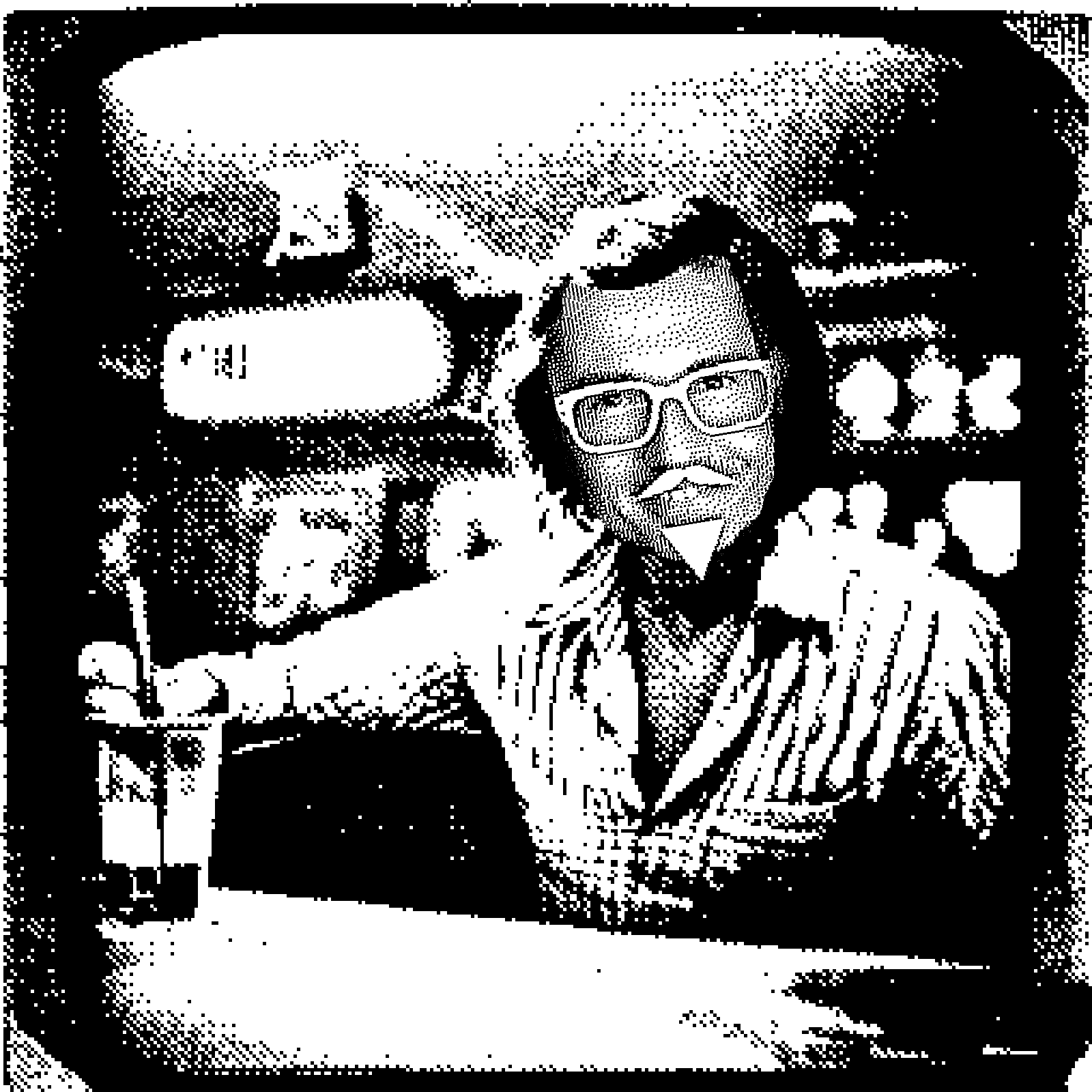pixelated photo of retro 70s davidicus in a bar somewhere